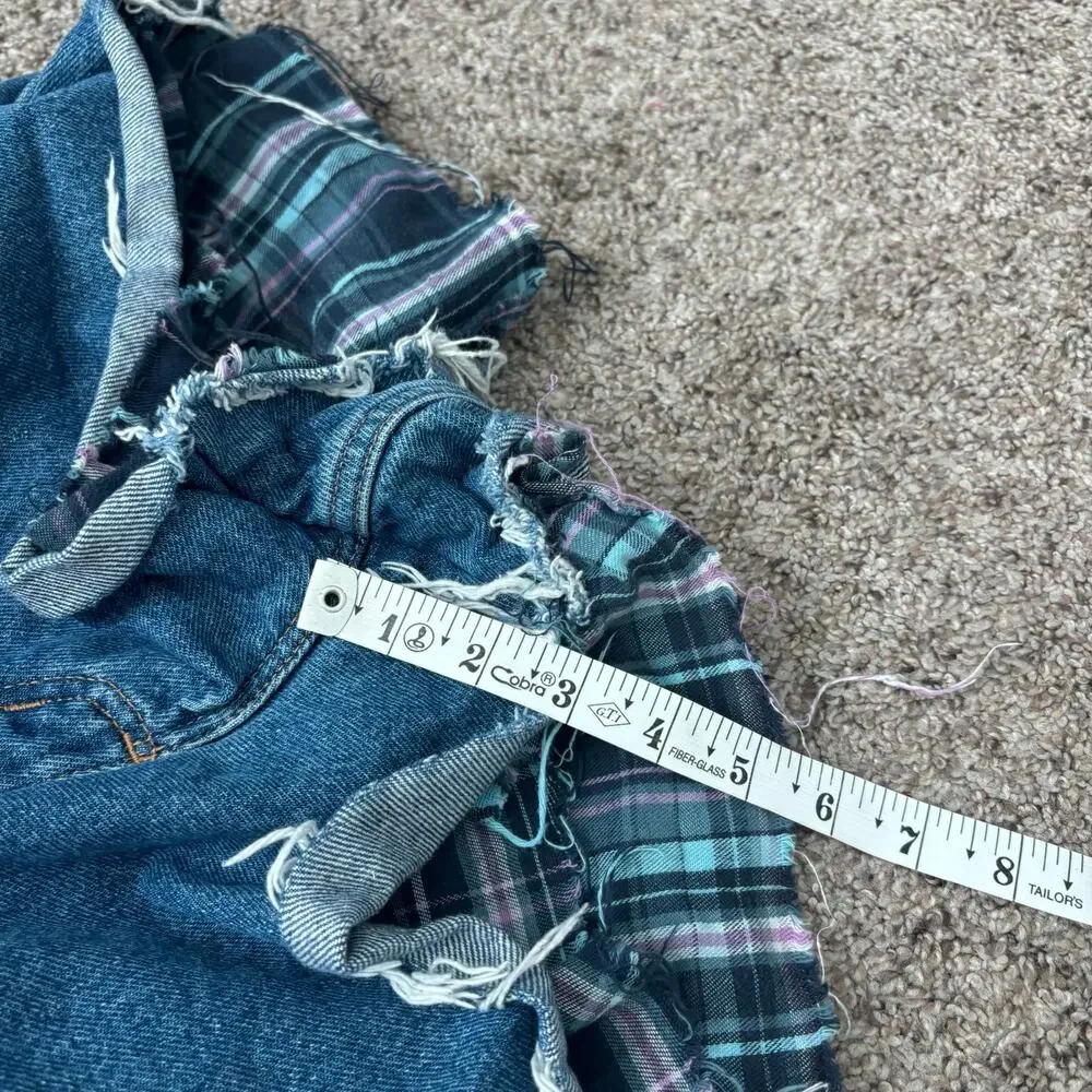 VTG L.L. Bean Flannel Lined Denim Cutoff Shorts Women’s 10 MT Plaid Boho Raw Hem
